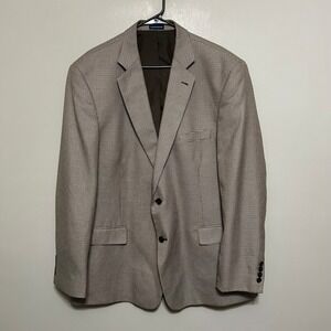 Stafford Essentials Mens Houndstooth Blazer Sport Coat Tan Brown 48L Classic Fit